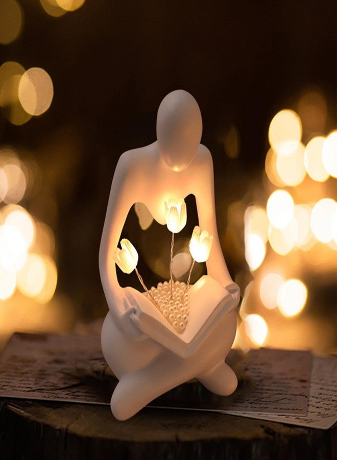 Neeenn Reading Women Statue with Tulip Lamp, Thinker Sculptures with Night Light, Abstract Art Ornament, Modern Aesthetic Figurine Decoration for Home Living Room Bedroom Office Table Desk Bookshelf Decor - Image 5